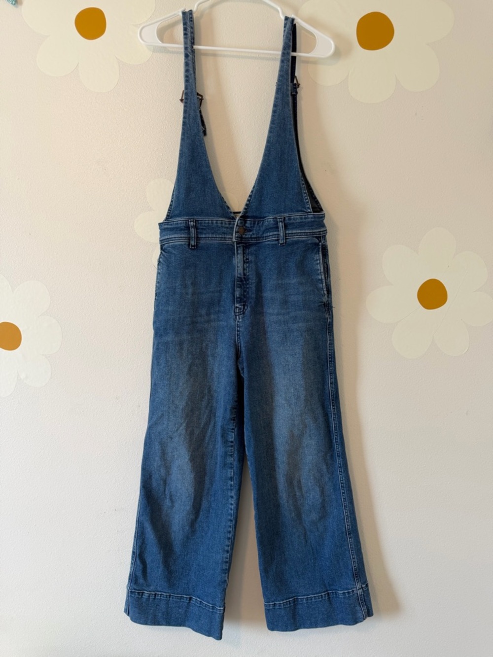 EUC Free People Wide-Leg Denim Overalls A-Lime Medium Wash - Picture 6 of 14